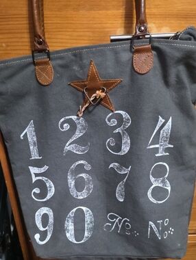 Gray Canvas Messenger Bag with Brown Leather Accents